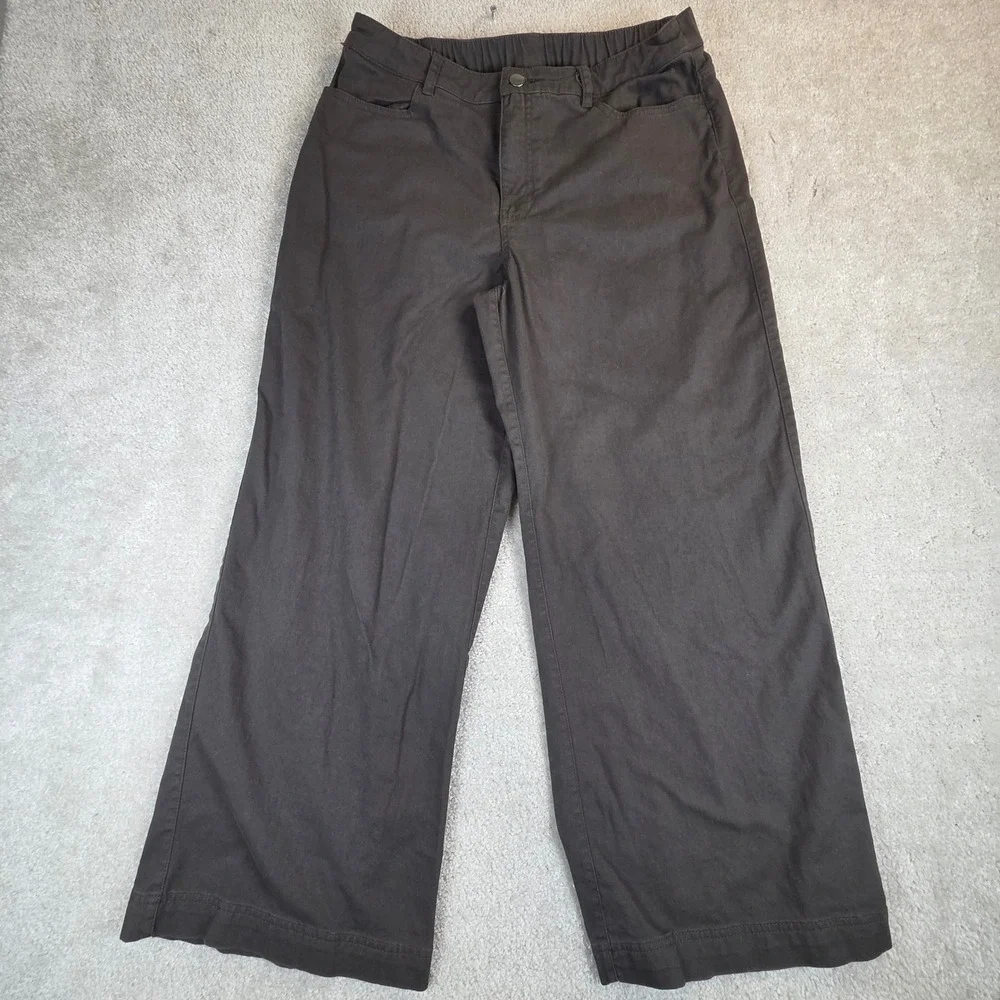 Pact Organic Cotton Wide Leg Twill Pants Grey Green Elastic Waist Women's Large